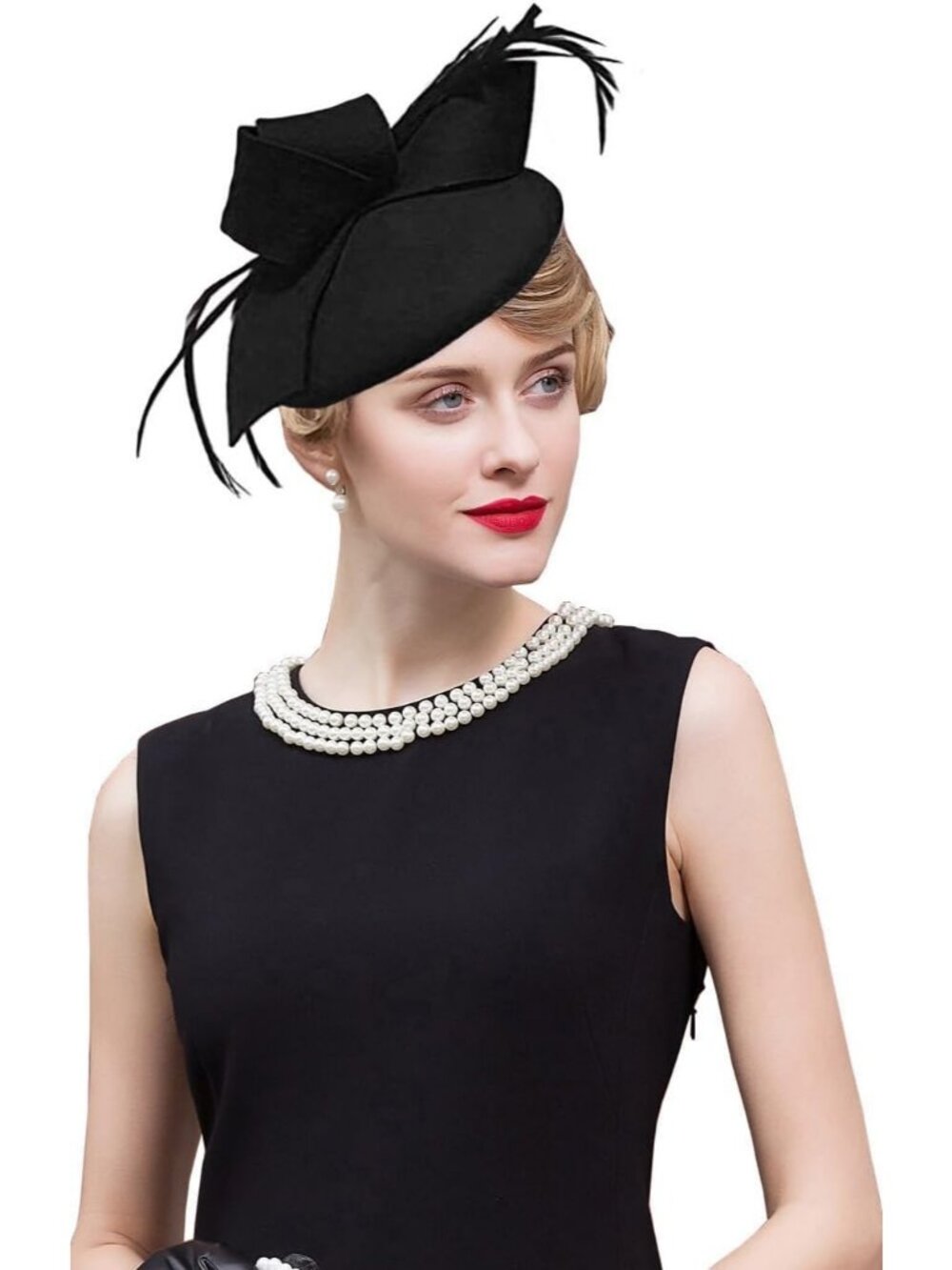Women's Vintage 100% Wool Felt Cloche Bucket Bowler Hat Winter Vintage Bow Black